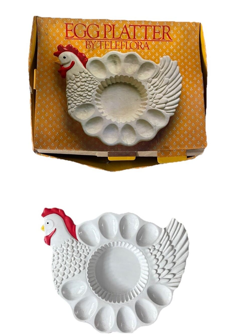 Vintage Teleflora Ceramic Chicken Deviled Egg Platter - Hand Painted in Portugal